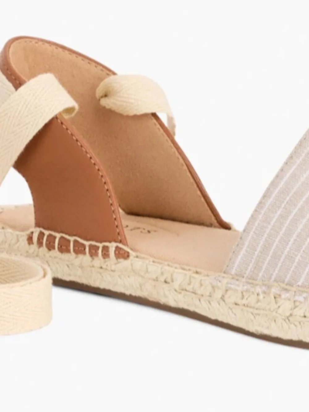 NEW WOMENS TALBOTS IZZY D’ORSAY ESPADRILLE FLATS SANDALS FAWN/WHITE STRIPE 7.5M